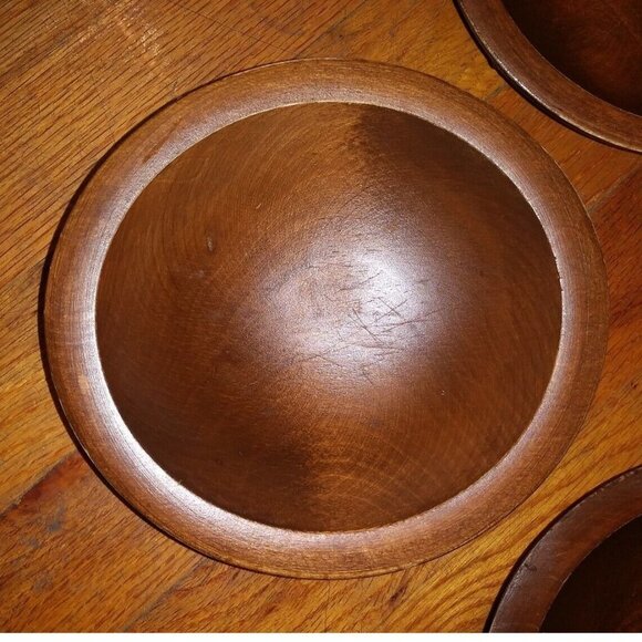 Set of 4 wood bowls VTG WOODCRAFTERY MADE IN AMERICA ovoid RUSTIC FARMHOUSE - Picture 8 of 12
